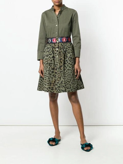 Shop Bazar Deluxe Embroidered Leopard Print Shirt Dress - Green