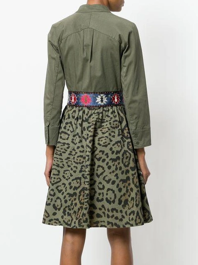 Shop Bazar Deluxe Embroidered Leopard Print Shirt Dress - Green