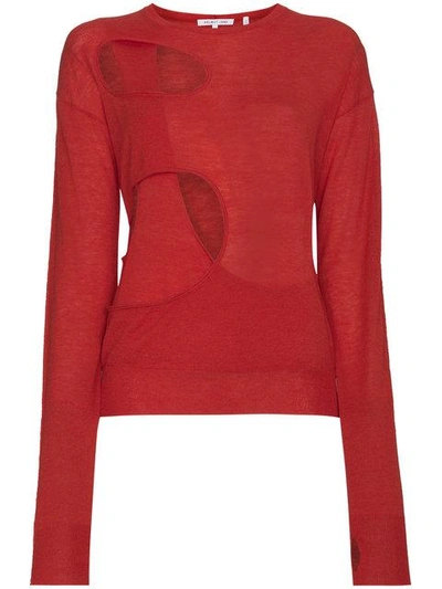 Shop Helmut Lang Cutout Knitted Wool Silk-blend Top - Red