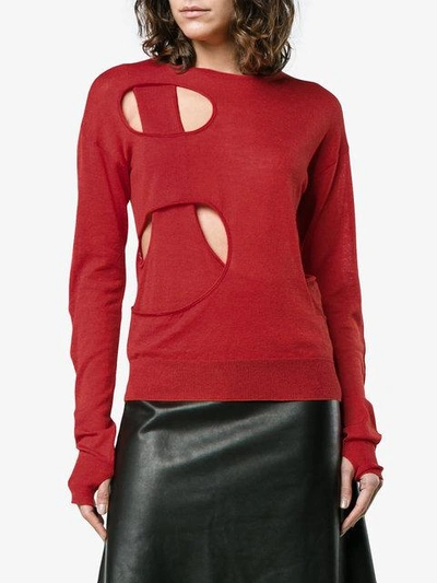 Shop Helmut Lang Cutout Knitted Wool Silk-blend Top - Red