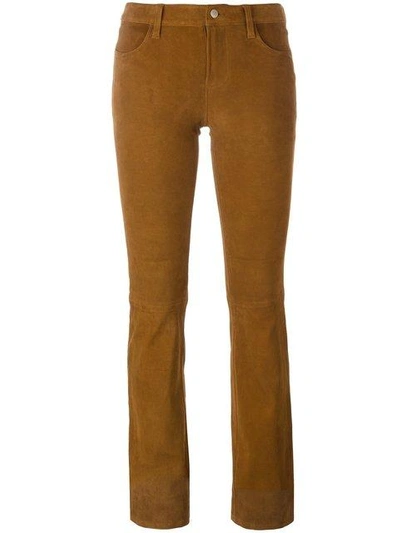 Shop J Brand Bootcut Suede Trousers In Neutrals