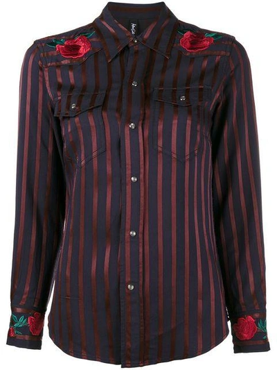 Shop Adam Selman Rose Embroidered Stripe Cowgirl Shirt - Blue