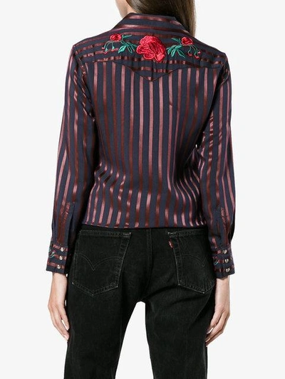Shop Adam Selman Rose Embroidered Stripe Cowgirl Shirt - Blue