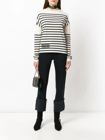 Shop Saint Laurent Striped Smoking Forever Embroidered Top