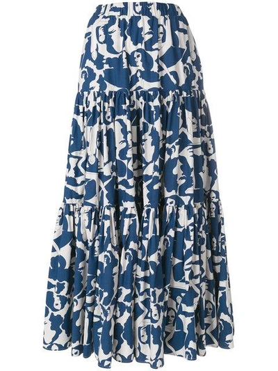 Shop La Doublej Faces Print Skirt In Blue
