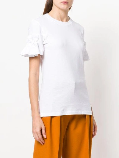 Shop Victoria Victoria Beckham Ruffled Sleeves T-shirt - White