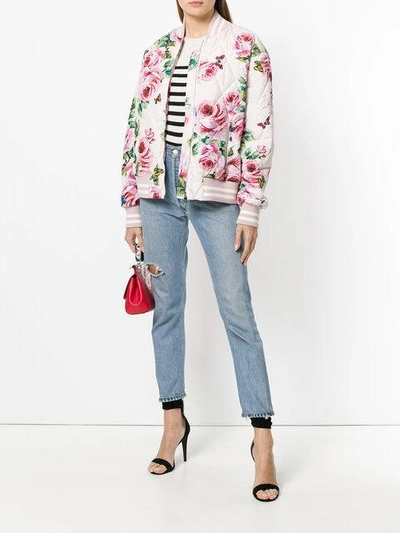 Dolce Gabbana Pink Quilted Oversized Floral Bomber Jacket In
