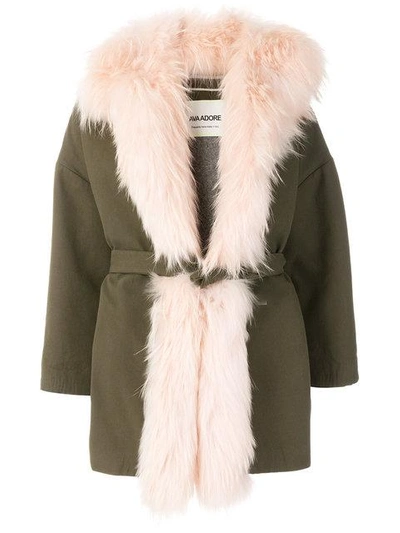 Shop Ava Adore Belted Fur Coat - Green