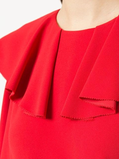Shop Goen J Ruffle Trim Cold Shoulder Wrap Dress In Red