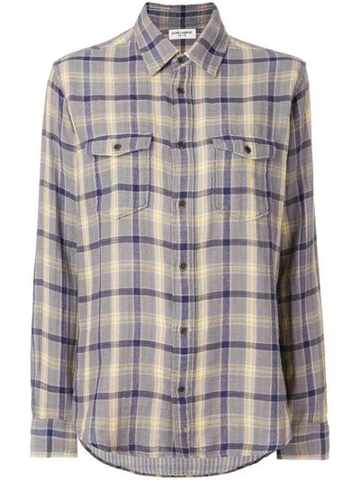 Shop Saint Laurent Oversized Checked Flannel Shirt - Grey