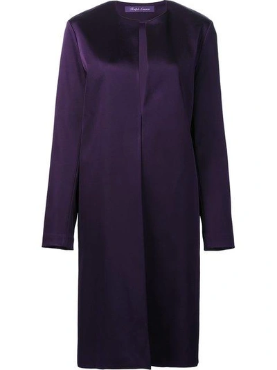 Shop Ralph Lauren Collarless Midi Coat - Purple