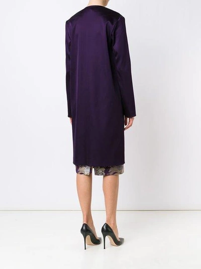 Shop Ralph Lauren Collarless Midi Coat - Purple