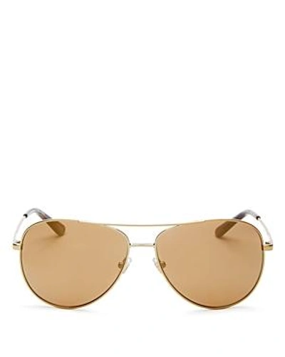 Shop Tory Burch Women's Mirrored Polarized Brow Bar Aviator Sunglasses, 59mm In Gold/brown Gold