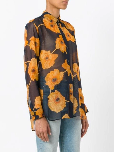 Shop Paul Smith Floral Print Sheer Shirt In Blue