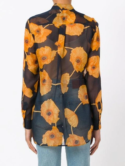 Shop Paul Smith Floral Print Sheer Shirt In Blue