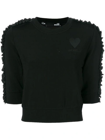 Shop Love Moschino Cropped Ruffle Trim Sweatshirt