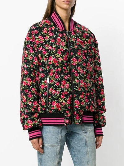 Shop Dolce & Gabbana Floral Bomber Jacket In Purple
