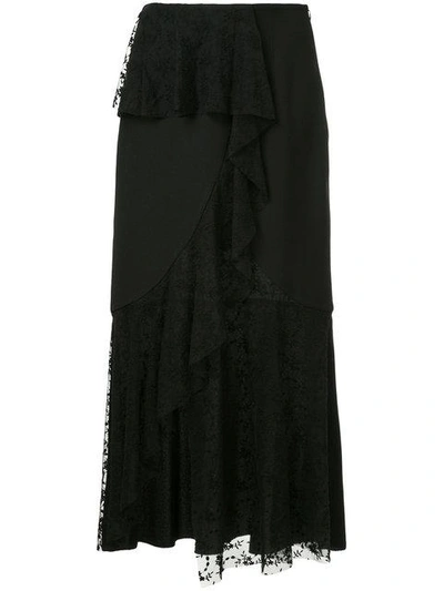 Shop Goen J Asymmetric Lace Paneled Skirt In Black