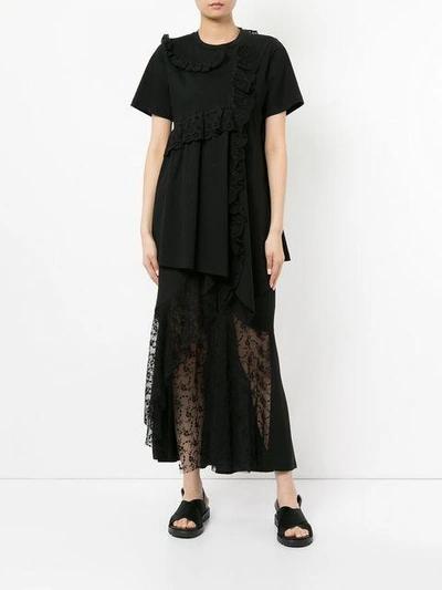 Shop Goen J Asymmetric Lace Paneled Skirt In Black