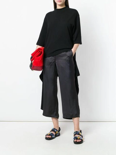 Shop Aalto Satin Cropped Trousers In Black