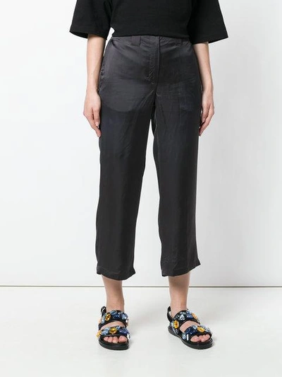 Shop Aalto Satin Cropped Trousers In Black