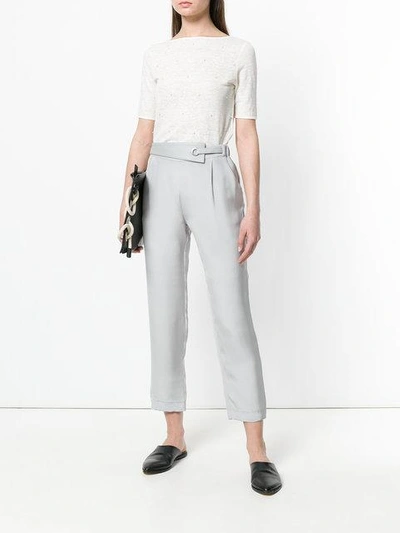 Shop Max & Moi Eyelet Detail Cropped Trousers In Grey