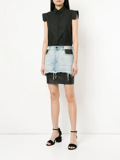 Shop Alexander Wang Leather Insert Denim Skirt In 001 Black