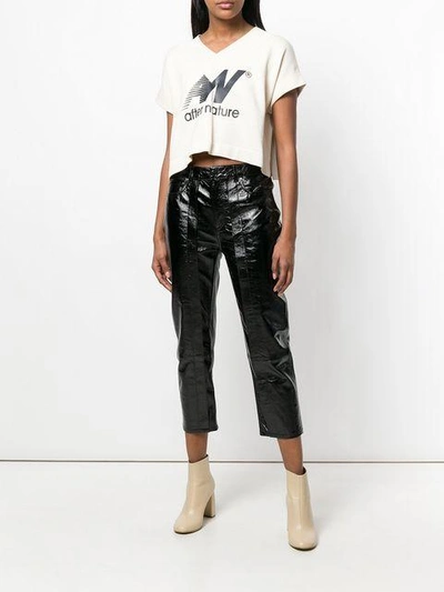 Shop Aalto Cropped Waxed Trousers In Black