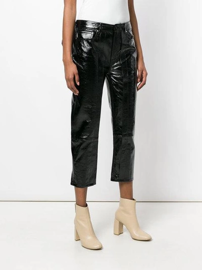 Shop Aalto Cropped Waxed Trousers In Black