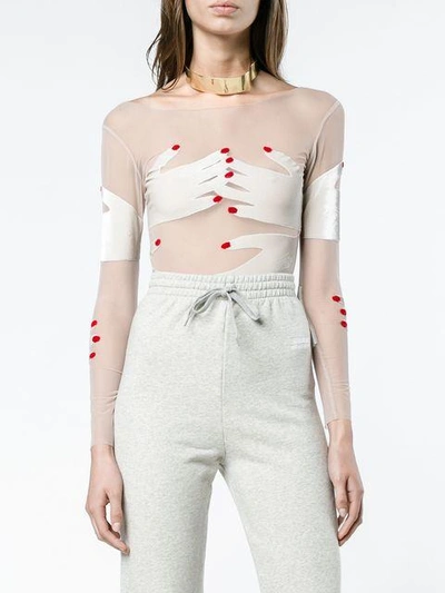 Shop Alexia Hentsch Bodysuit With Hands Motif - Neutrals In Nude & Neutrals