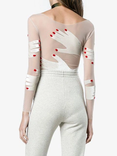 Shop Alexia Hentsch Bodysuit With Hands Motif - Neutrals In Nude & Neutrals
