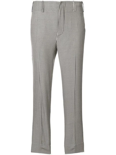 Shop Incotex Striped Cropped Trousers In Grey