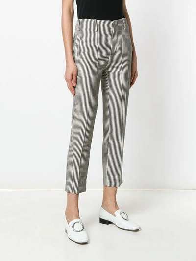 Shop Incotex Striped Cropped Trousers In Grey