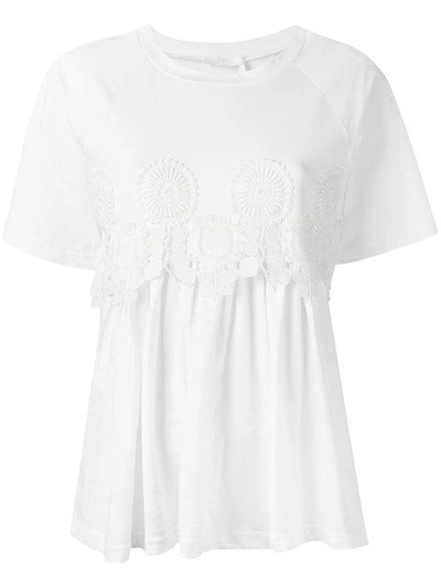 Shop Chloé Guipure Trim T-shirt In White