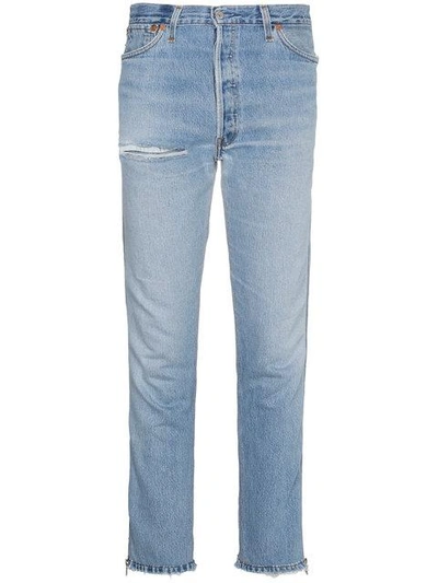 Shop Re/done Mid Rise Ankle Zip Slim Jeans In Blue