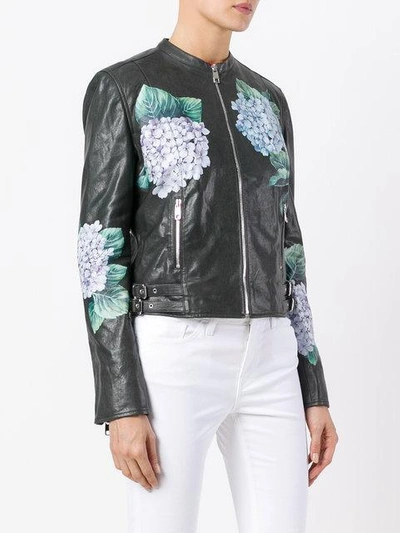 Shop Dolce & Gabbana Hydrangea Print Biker Jacket