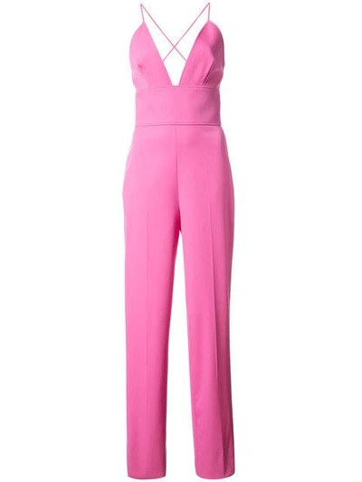 Shop Oscar De La Renta Deep Neck Slim Jumpsuit - Pink