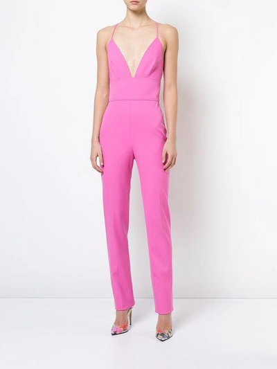 Shop Oscar De La Renta Deep Neck Slim Jumpsuit - Pink