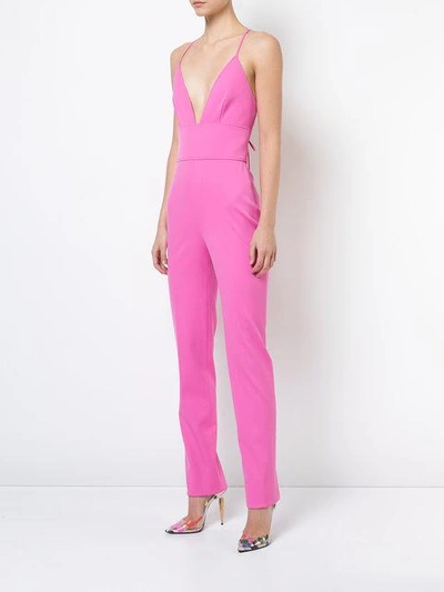 Shop Oscar De La Renta Deep Neck Slim Jumpsuit - Pink