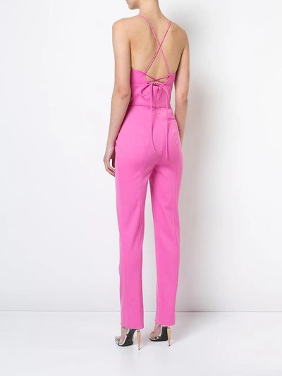 Shop Oscar De La Renta Deep Neck Slim Jumpsuit - Pink