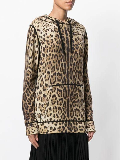 Shop Dolce & Gabbana Leopard Print Cashmere Hoodie In Brown