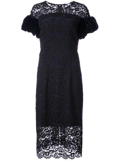 Shop Monique Lhuillier Velvet Sleeve Lace Dress