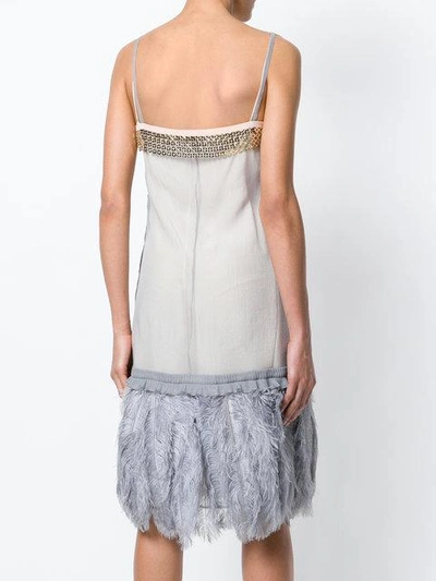 Shop Prada Ostrich Feather Trim Dress In Neutrals
