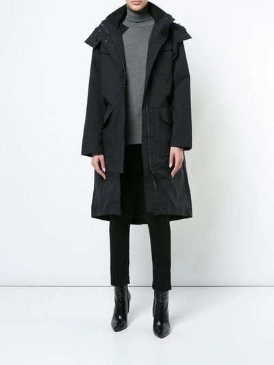 Shop Canada Goose Buttoned Hooded Jacket In Black