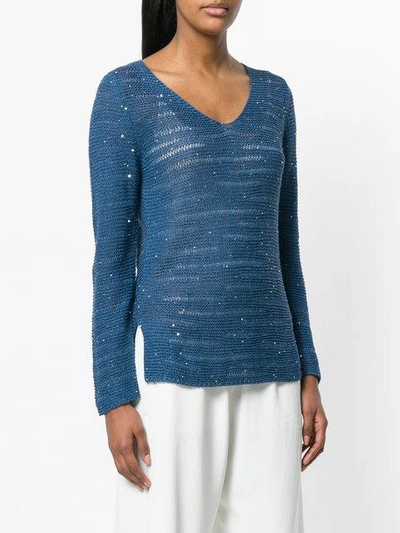 Shop Le Tricot Perugia V-neck Jumper In 8869 Blue Denim