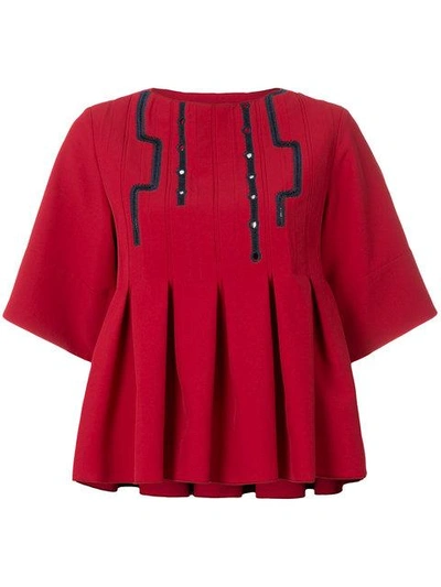 Shop Carven Cropped Pleated Blouse - Red