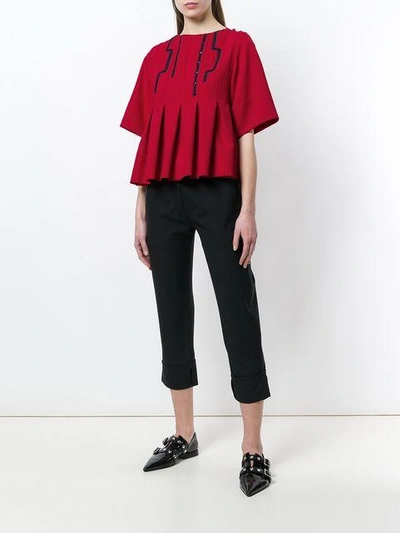 Shop Carven Cropped Pleated Blouse - Red