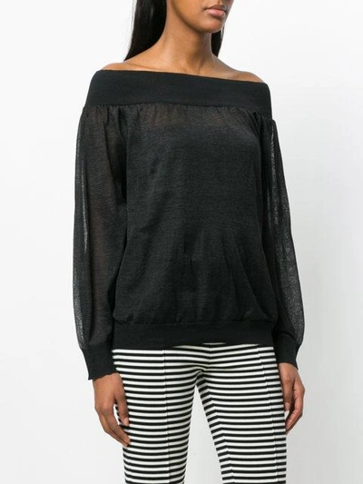 Shop Zanone Sheer Off The Shoulder Sweater - Black