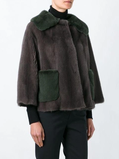 Shop Liska 'cocotte' Fur Jacket In Grün/grau