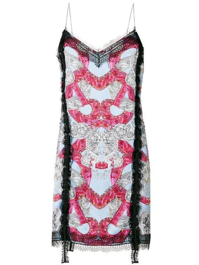 Shop Versace Patterned Lace Trim Slip Dress